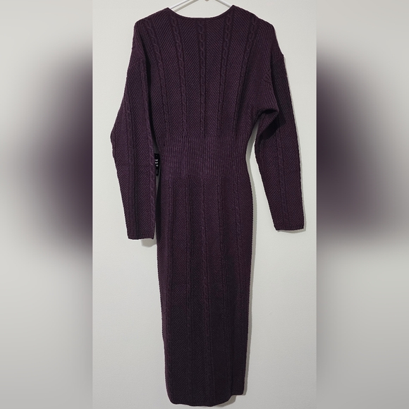 NWT Express Purple Cable Knit Faux Wrap Top Midi Sweater Dress Size M - Picture 5 of 9